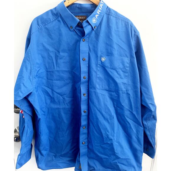 Ariat Team Logo Twill Classic Shirt Mens XXL Tall Blue USA Flag Stars Stripes - Picture 1 of 7
